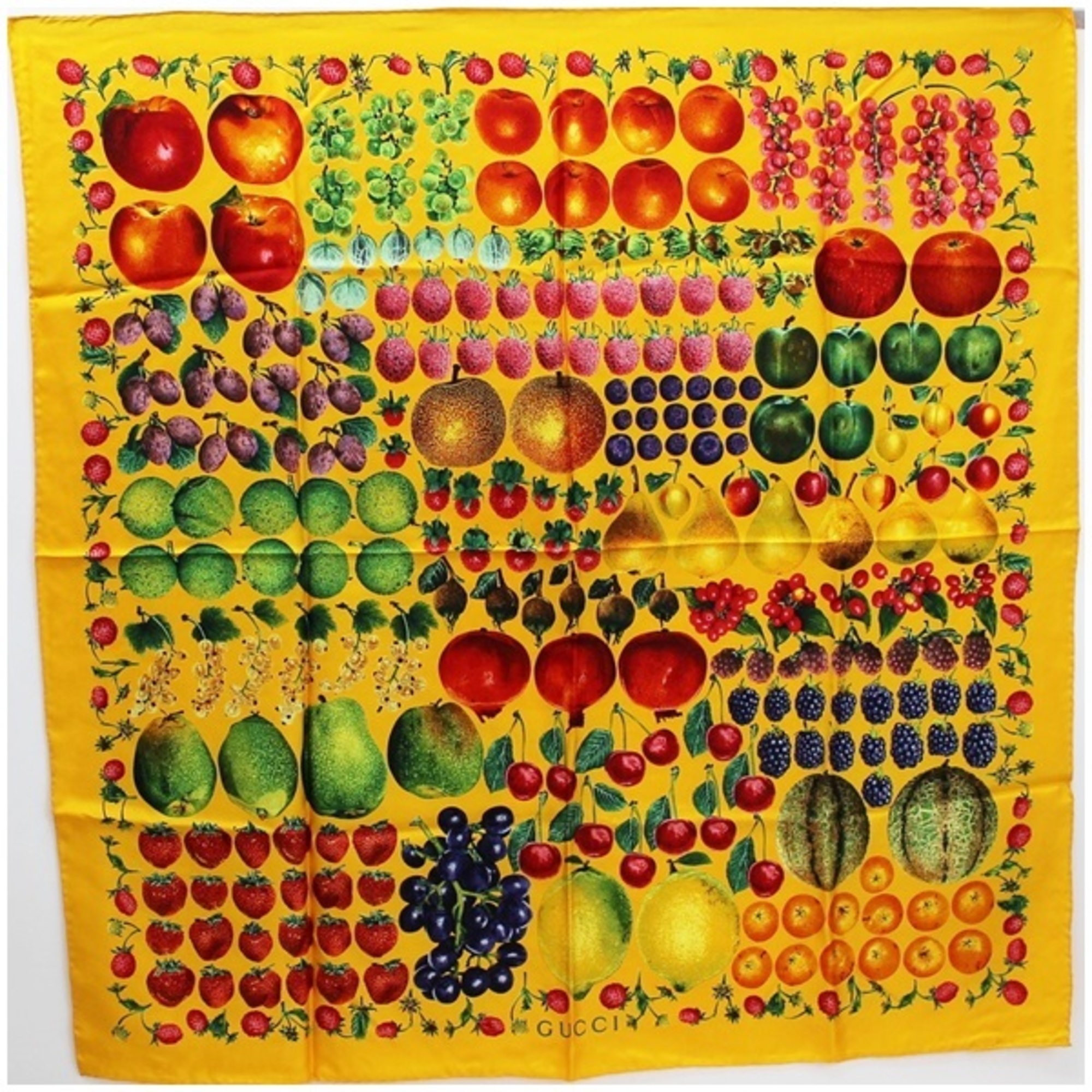 Gucci Silk Scarf Muffler Orange X Multicolor Fruit Pattern Women's